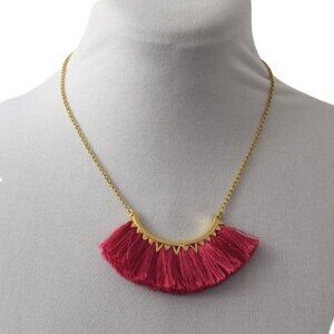 Stella & Dot Eden Fringe Statement Necklace Gold Tone Pink Tassel